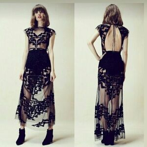 For Love & Lemons Appliqué Beaded Romantic Maxi Dress